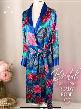 Cathryn Silky Satin Robe Floral Kimono Bridal Getting Ready Robe
